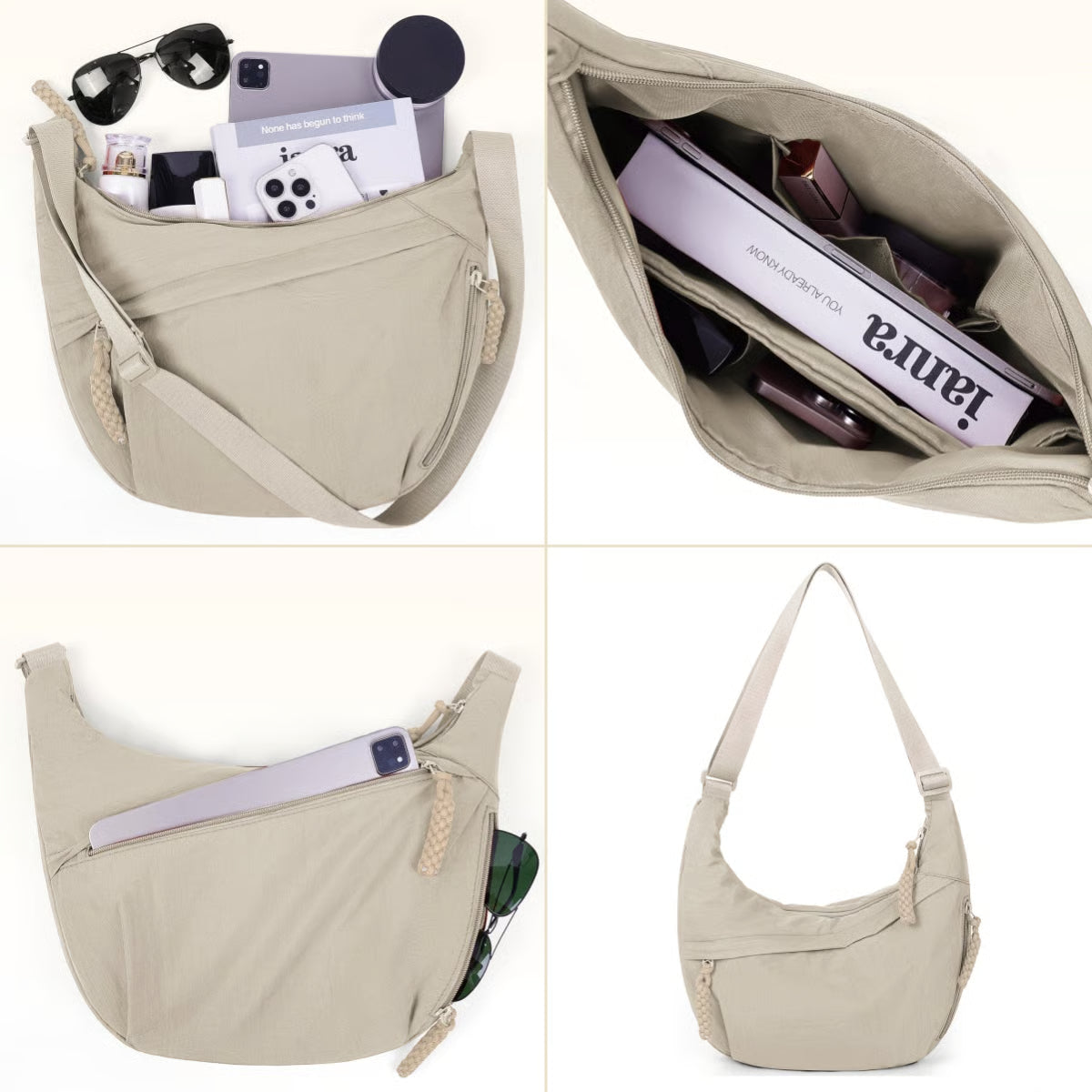 Plain Color Nylon Crossbody Hobo Bag