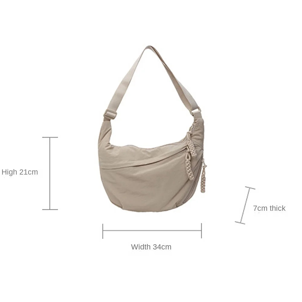 Plain Color Nylon Crossbody Hobo Bag