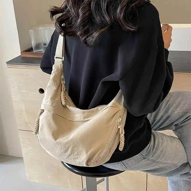 Plain Color Nylon Crossbody Hobo Bag