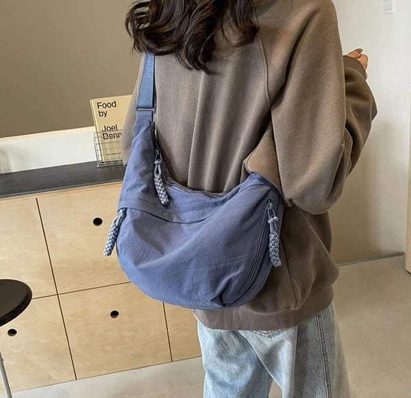Plain Color Nylon Crossbody Hobo Bag