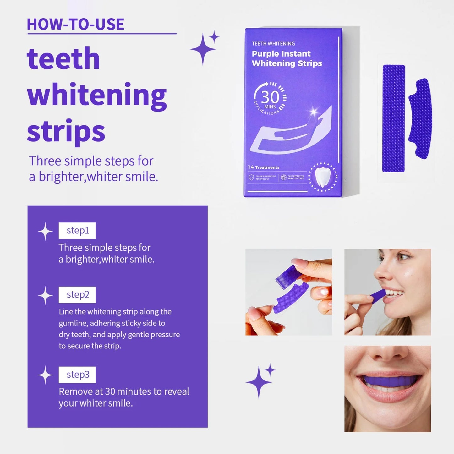 Purple Teeth Whitening Strips - 14 strips
