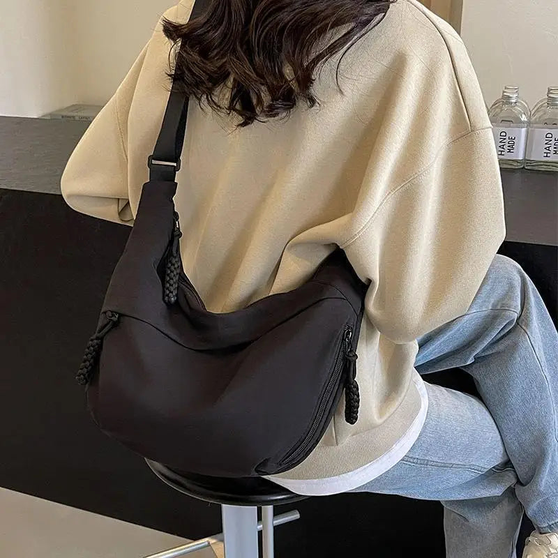 Plain Color Nylon Crossbody Hobo Bag