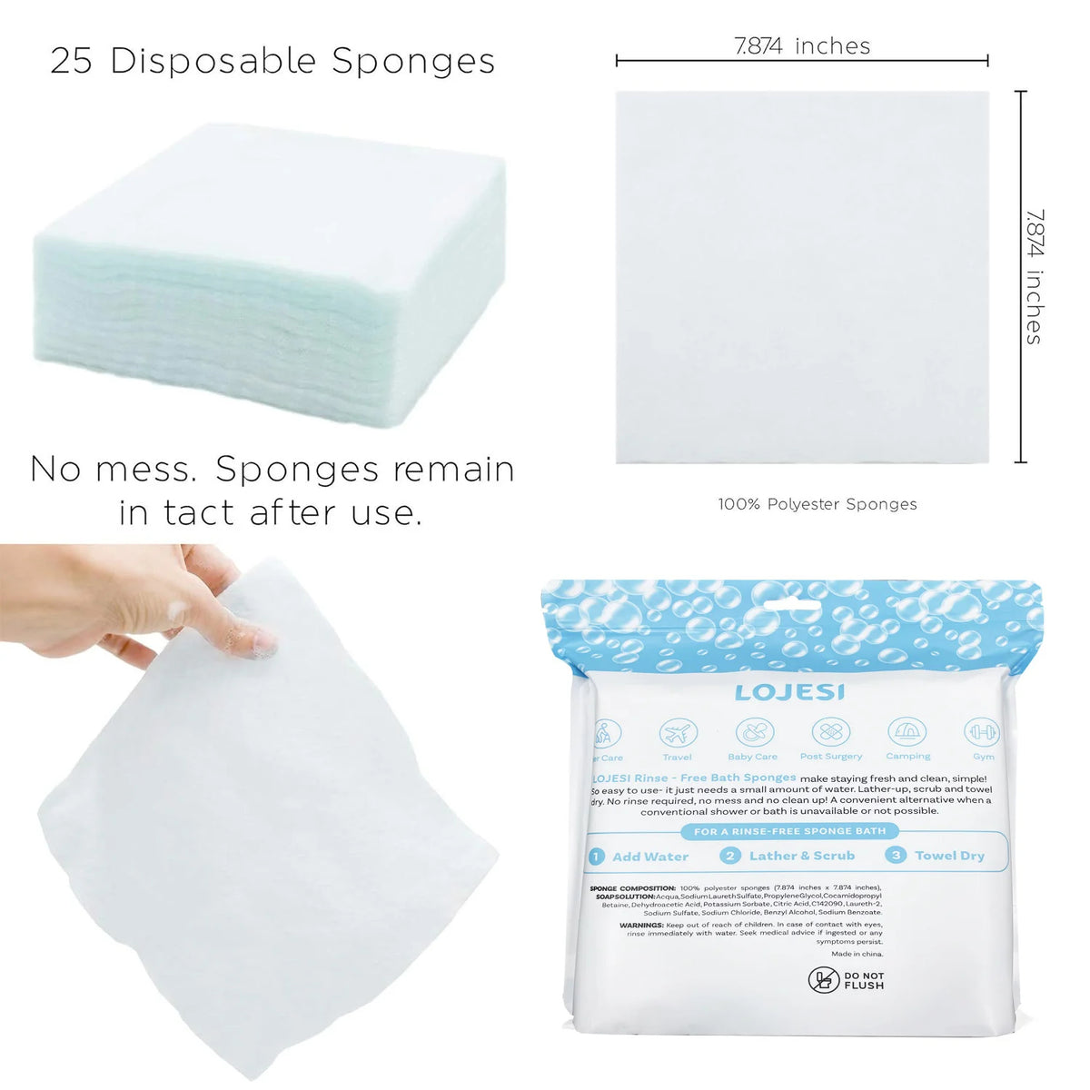 Rinse Free Bathing Wipes - Hypoallergenic & pH Balanced