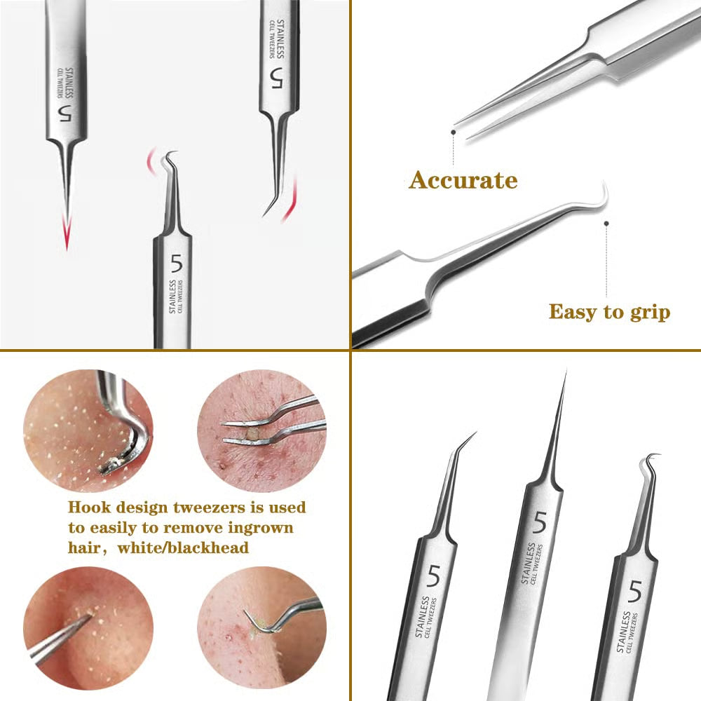 Professional Facial Blackhead Remover Tweezers Set
