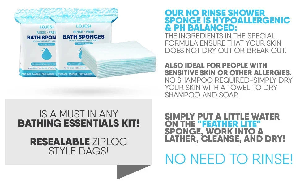 Rinse Free Bathing Wipes - Hypoallergenic & pH Balanced