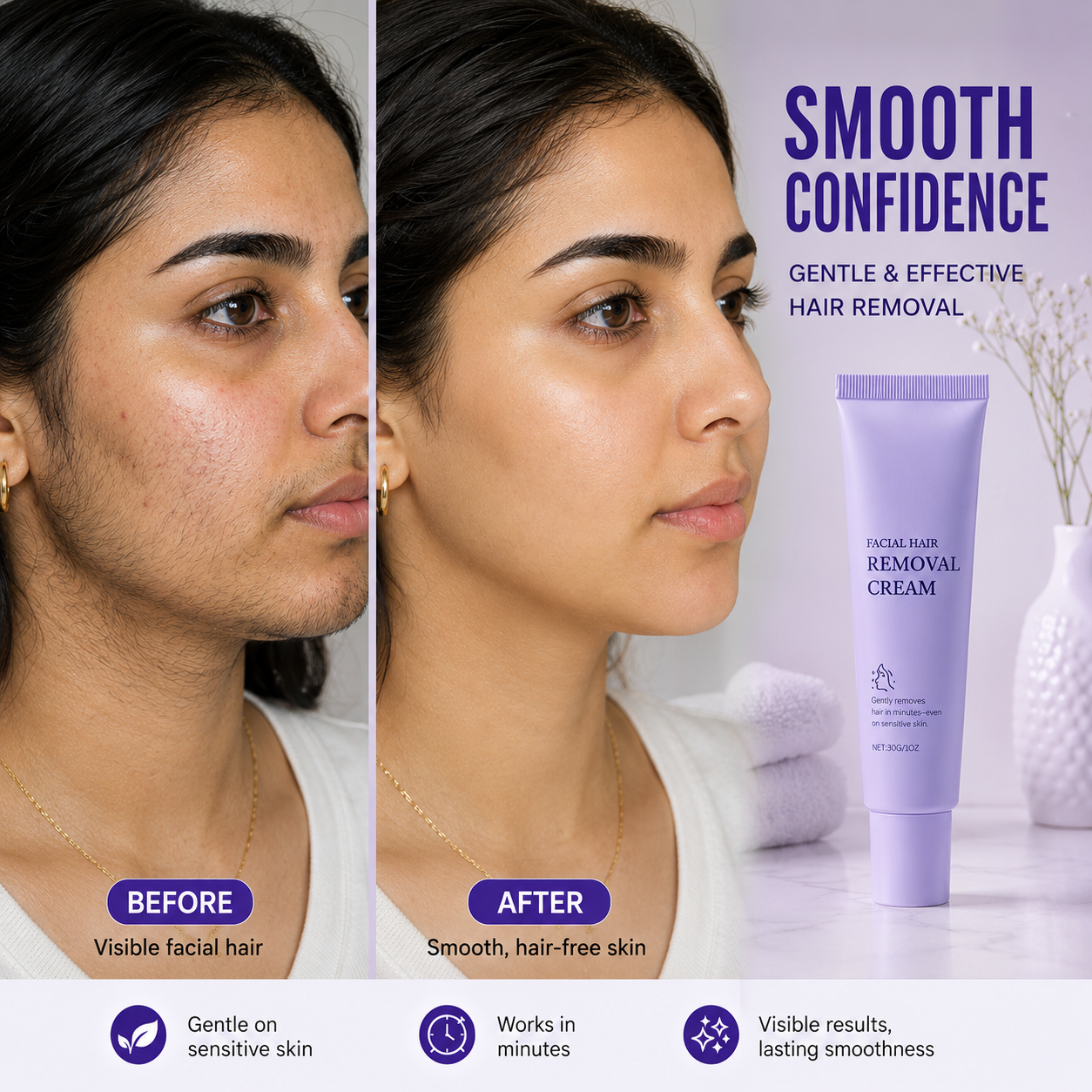 Gentle and Painless Facial Hair Removal Cream
