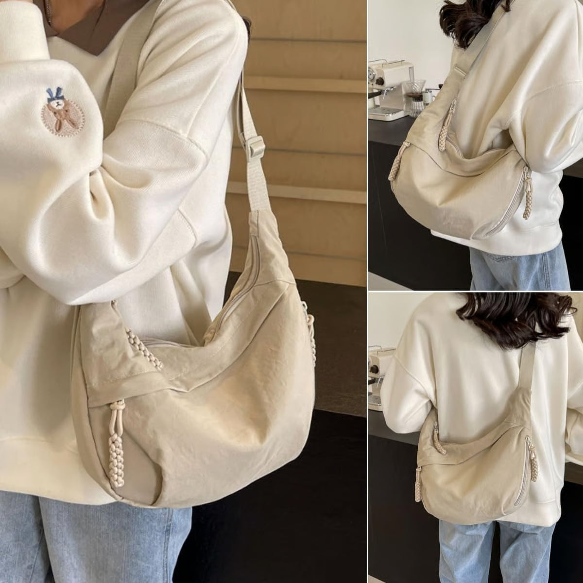 Plain Color Nylon Crossbody Hobo Bag