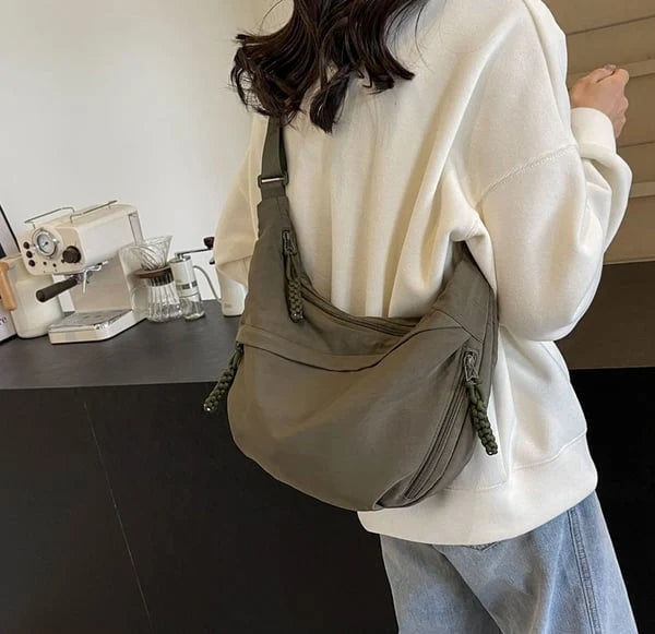 Plain Color Nylon Crossbody Hobo Bag