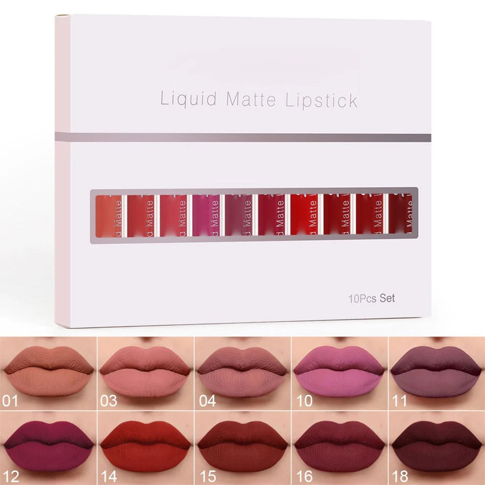 Matte Waterproof Long Lasting Lip Gloss set of 10 PCS